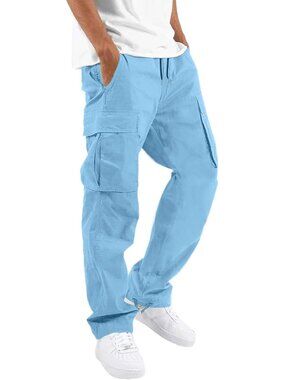 Mens Cargo Pants Drawstring Casual Hiking Pants Joggers Athletic Trousers Cotton